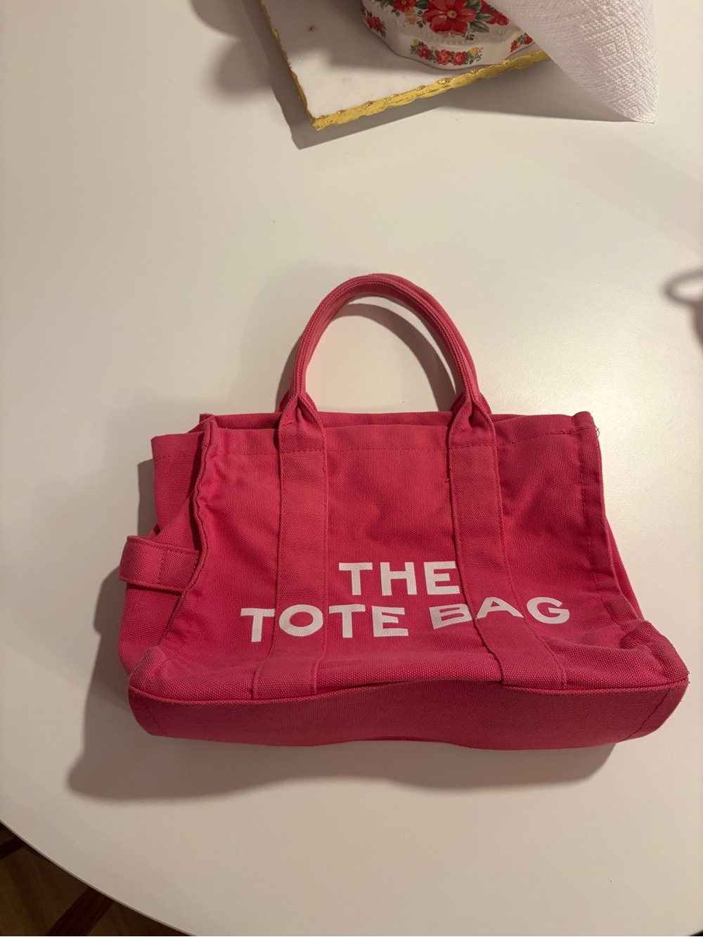 Pink Canvas Tote with Bold 'THE TOTE BAG' Logo - Women Bags